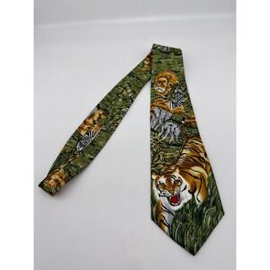 Museo Hand Made Men's Silk Necktie Safari Animal Lion Tiger Elephant Zebra Tie